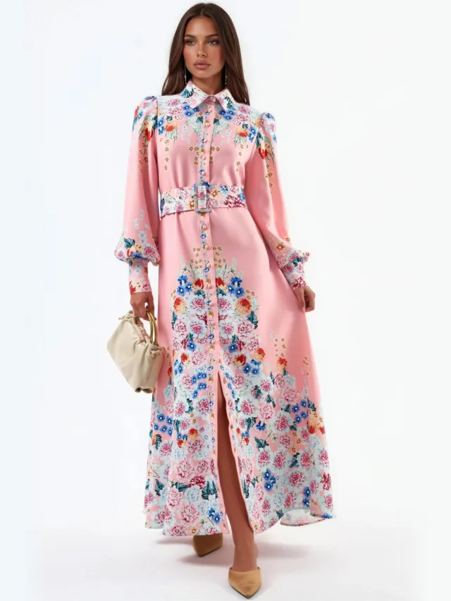 MSN Collection Bloemen Maxi Jurk met Knopsluiting Veelkleurig