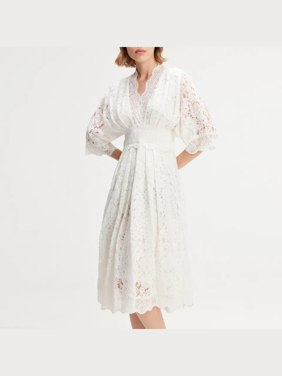 Smart & Joy Kimono mouwen kanten jurk wit, foto 2