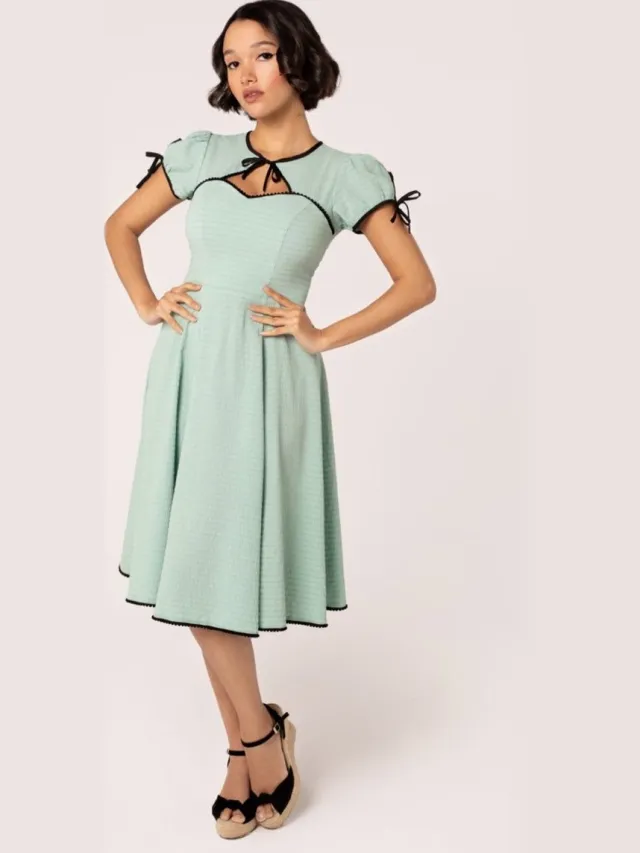 Hell Bunny Casey Dames Midi-jurk - groen/zwart groen;zwart