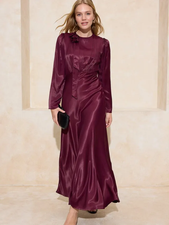 Trendyol Modest Dames Paars Effen Maxi Lang Stijlvol/Avond Zeemeermin Modest Avond Jurken, foto 2