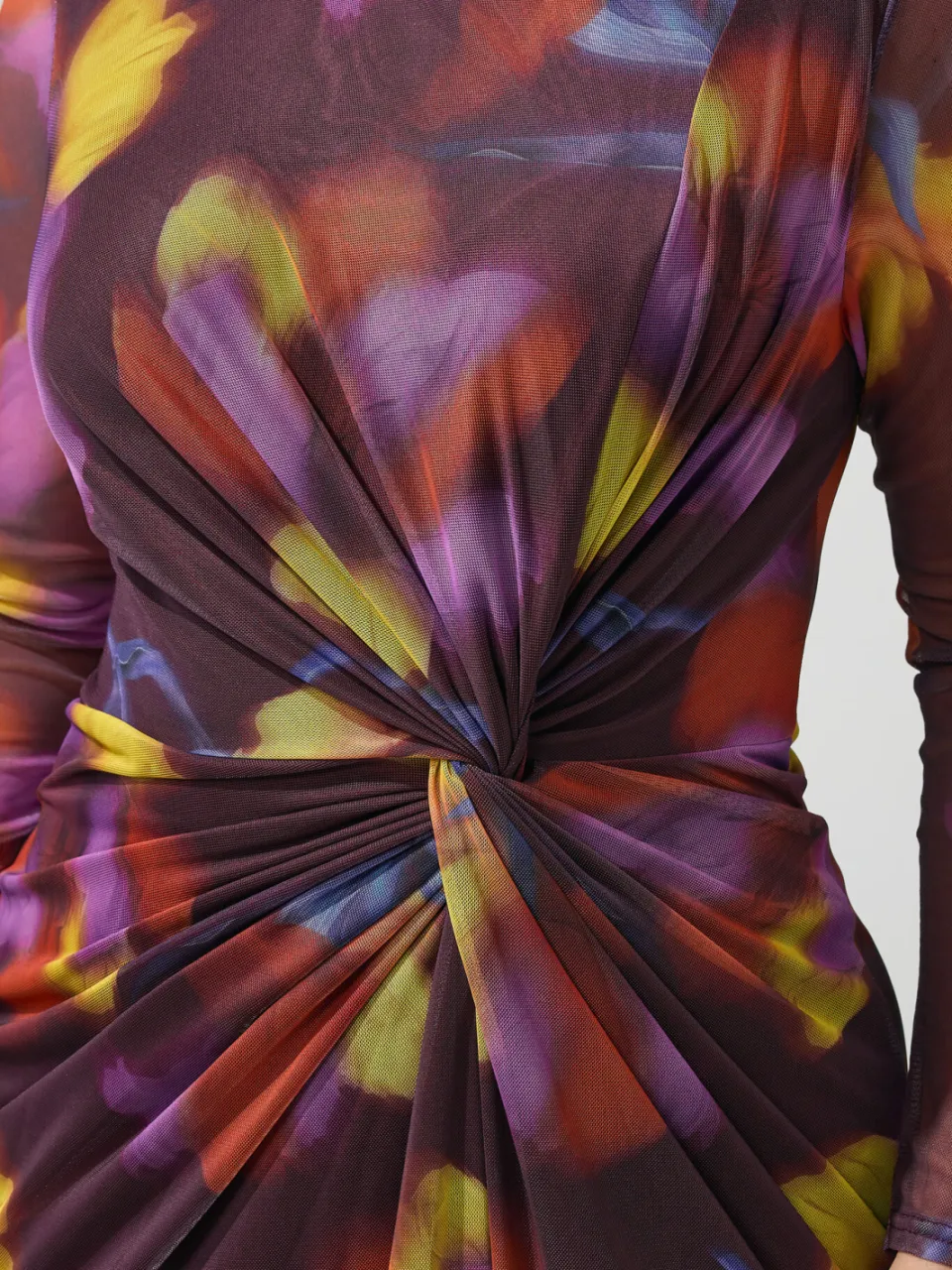 Yours London Paarse Abstracte Bloemmotief Mesh Midijurk Met Zij Knoop, foto 4