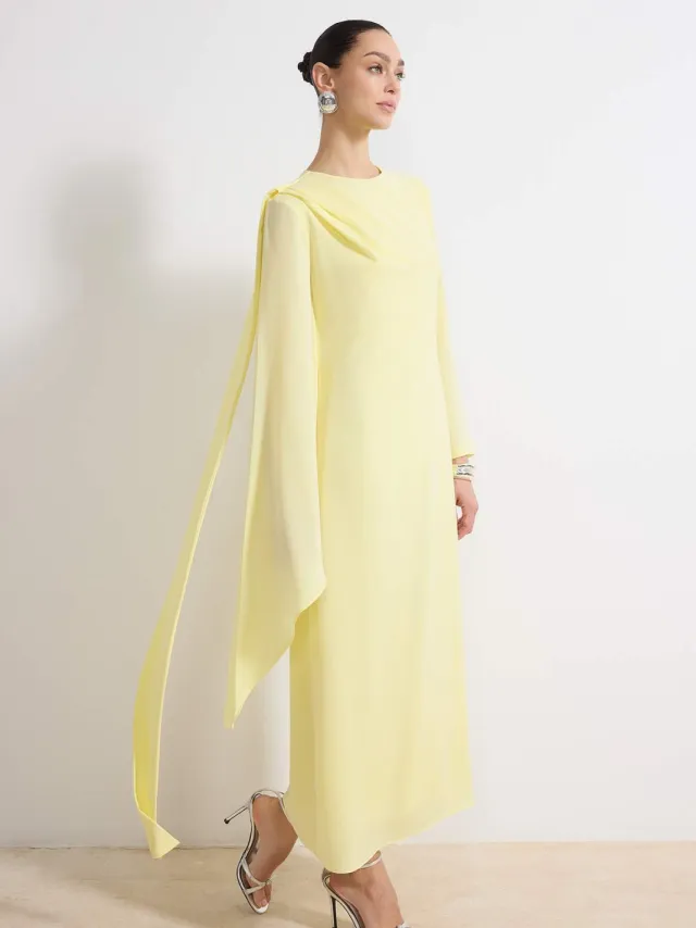 Trendyol Modest Dames Geel Effen Maxi Lang Stijlvol/Avond Recht Modest Avond Jurken, foto 2