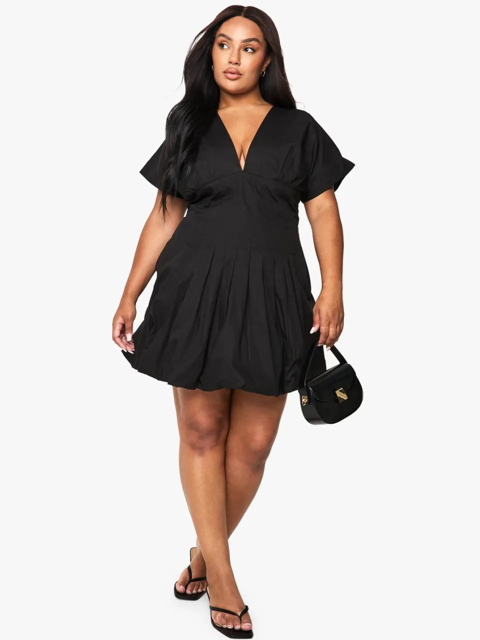 boohoo Dames Plus Poplin Gepanelleerde Bubbelzoom Mini-jurk zwart, foto 3
