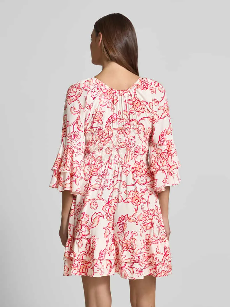 Apricot mini-jurk van viscose met V-hals koraal, foto 3