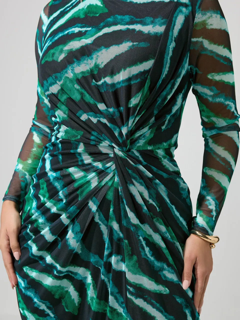 Yours London Mintgroene Zebra Mesh Midijurk Met Zijknoop, foto 5