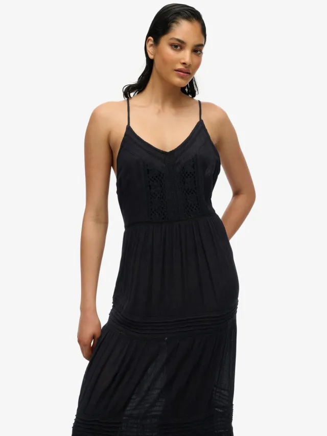 Superdry Ibiza maxi-jurk met spaghettibandjes - Dames - Jurken zwart