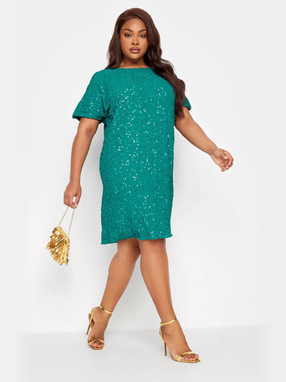 Luxe: Ultimate Embellishment Luxe Geweven Shiftjurk Met Kralen & Pailletten In Blauwgroensize 62-64, foto 2