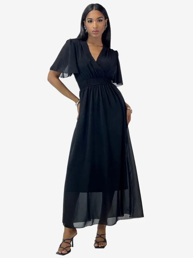 Elara Sommer-Maxikleid mit V-Ausschnitt Schwarz