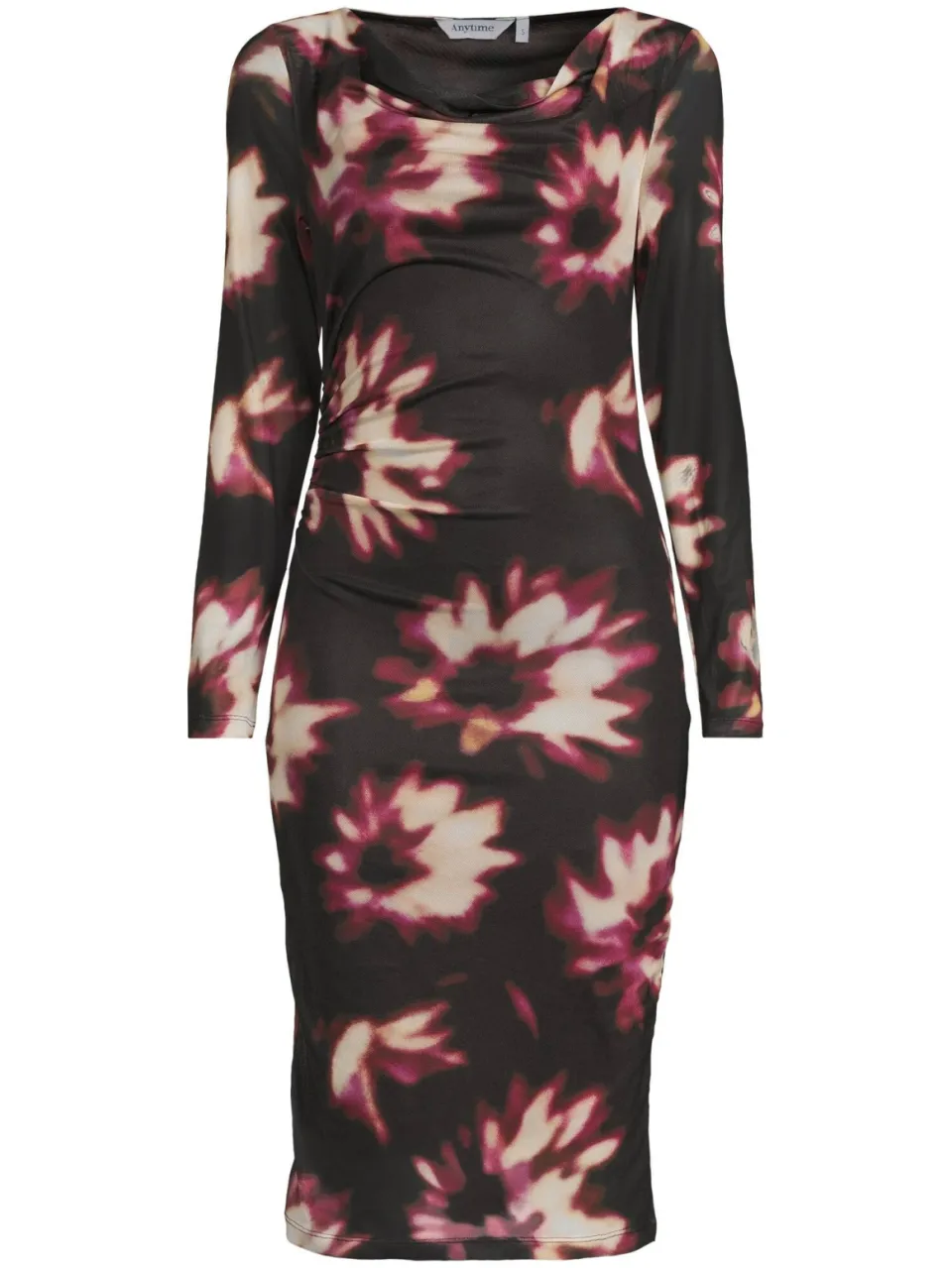 Anytime mesh midi jurk met bloemenprint zwart, foto 2