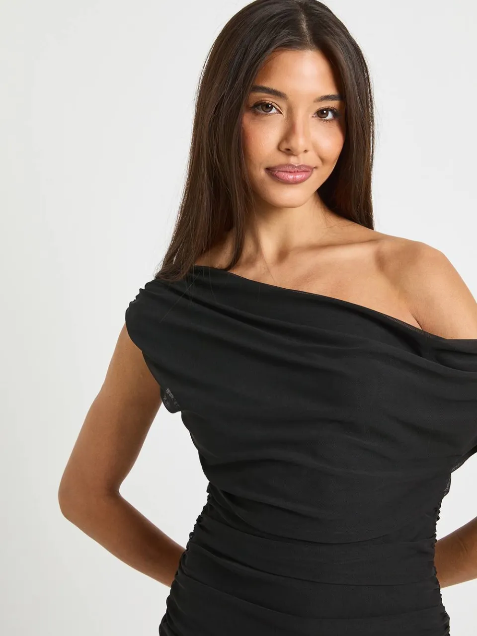 boohoo Dames Off-shoulder mesh maxi jurk zwart, foto 3