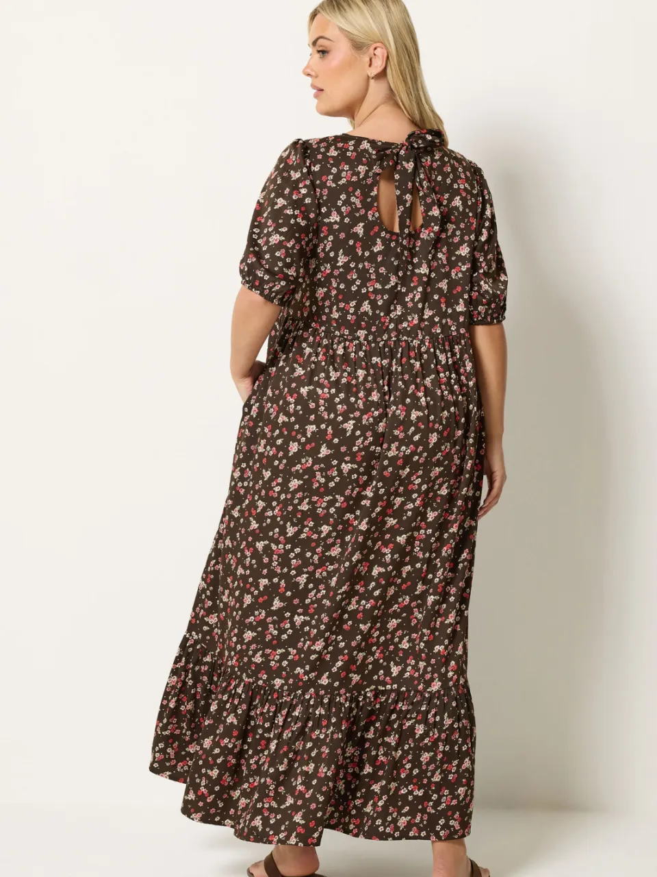 Yours Bruine Smock Maxijurk Met Fijne Bloemenprint-64, foto 3