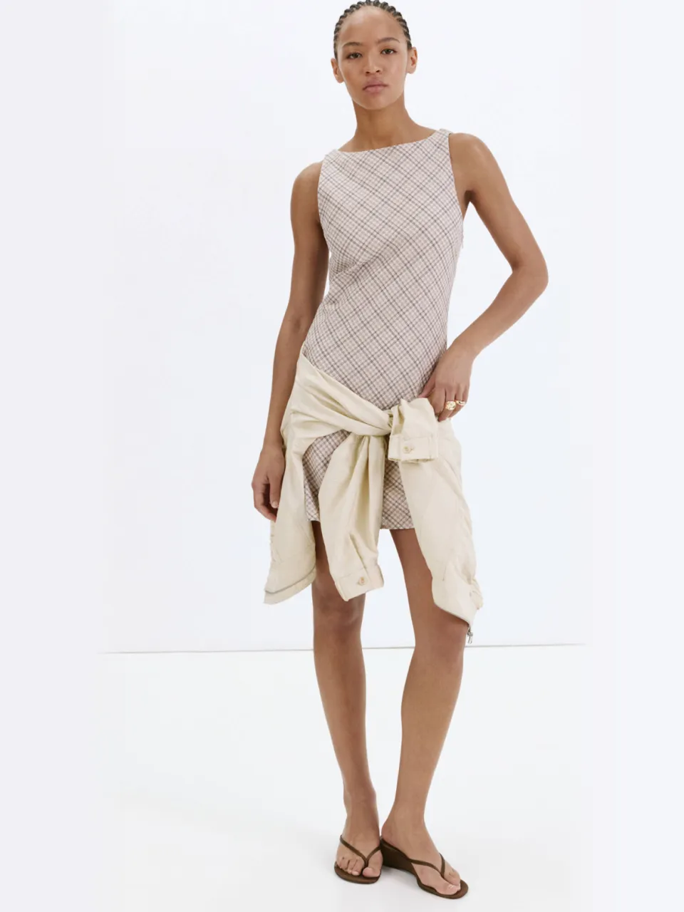 Mango geruite mini jurk - beige, foto 3