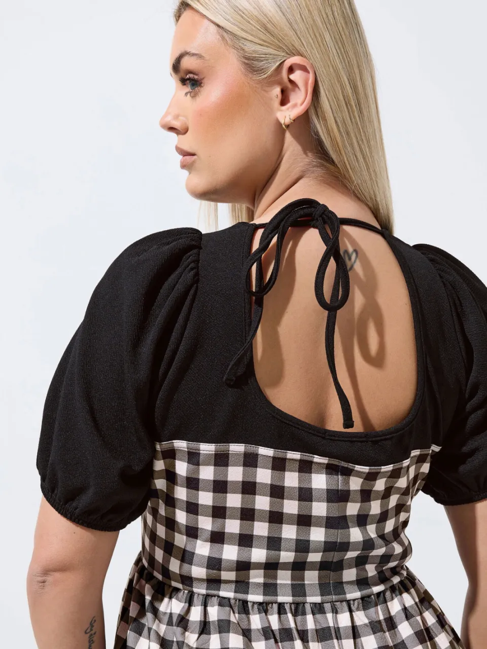 Limited Collection Zwarte Contrasterende Jurk Met Gingham, foto 3