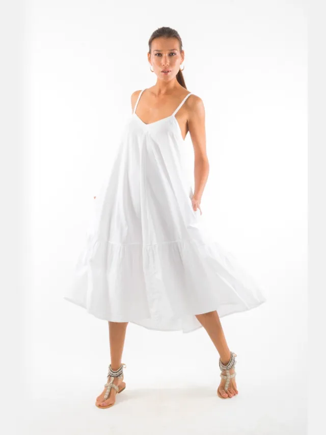 RAVENS VIEW IBIZA dames vegan Maxi Jurk Chiara Wit