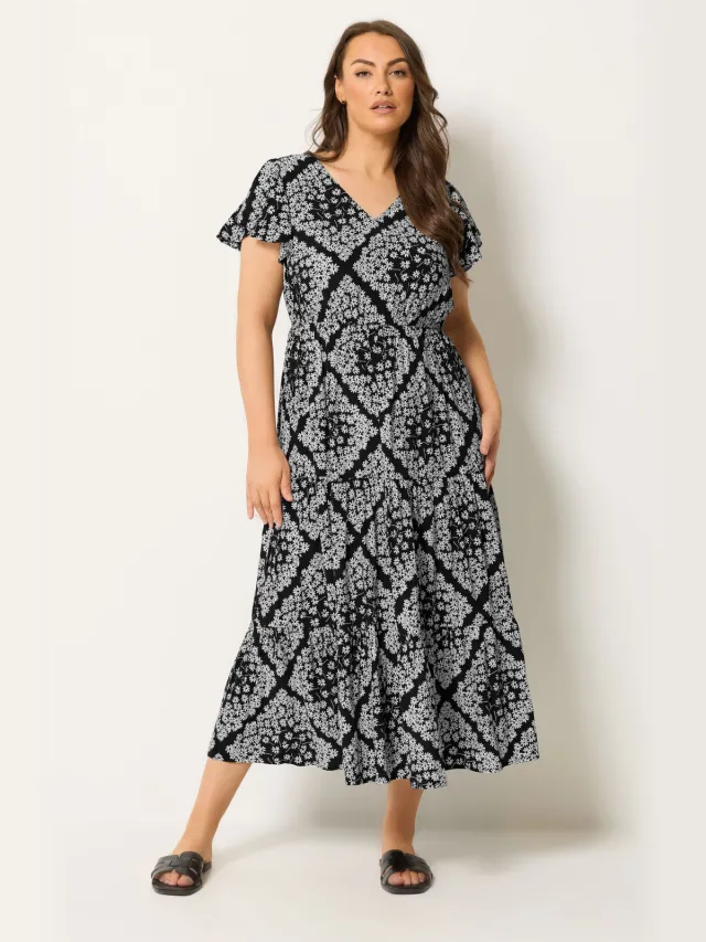 Yours Zwarte Smockjurk Met Madeliefjes Black