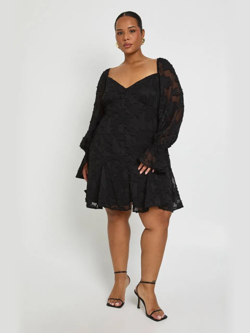 boohoo Dames Plus Burnout Bloemenprint Godet Zoom Mini Jurk zwart, foto 2