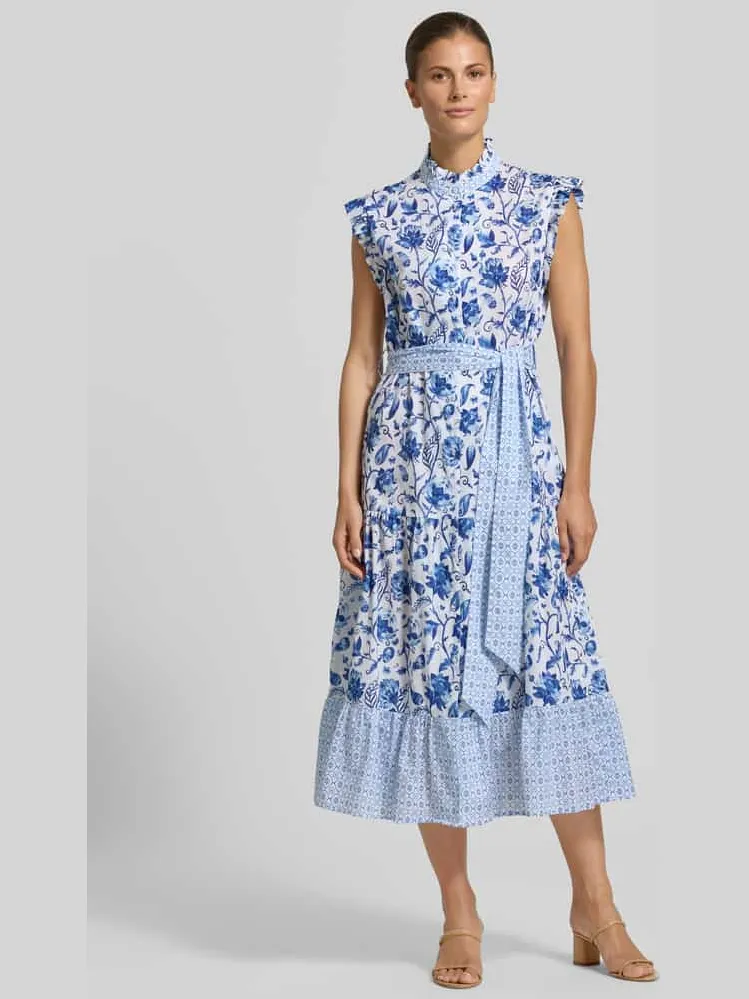 Christian Berg Woman Midi-jurk in all-over look met Strikceintuur Donkerblauw