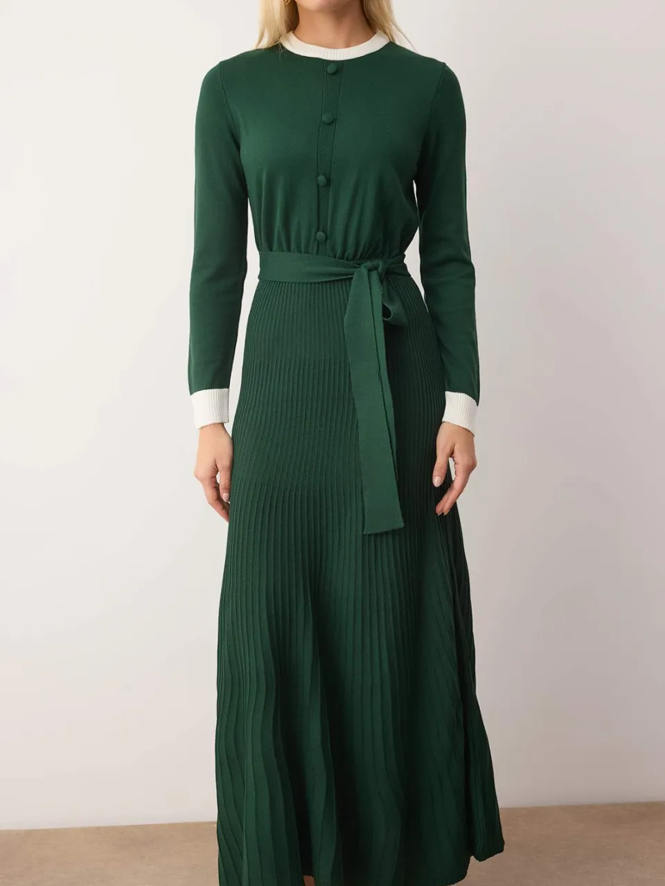 Trendyol Modest Dames Groen Effen Maxi Lang Casual Skater Modest Jurken, foto 2