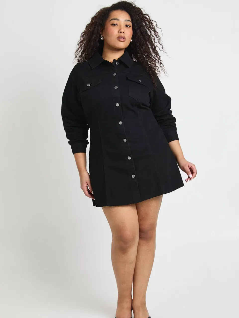 boohoo Dames Plus Denim Doorknoop Jurk, foto 3