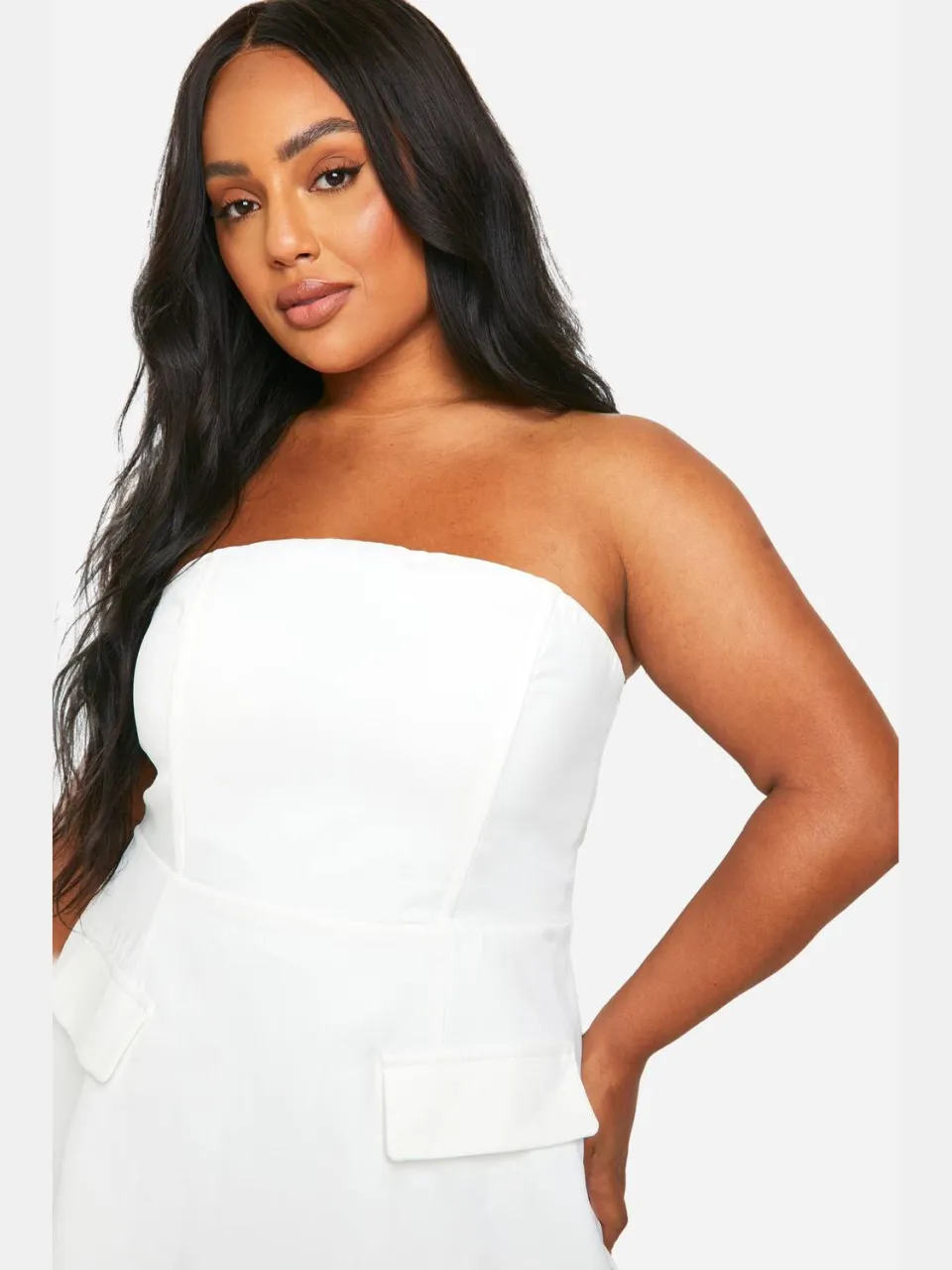boohoo Dames Plus Gestructureerde Bandeau Mini Jurk wit, foto 4