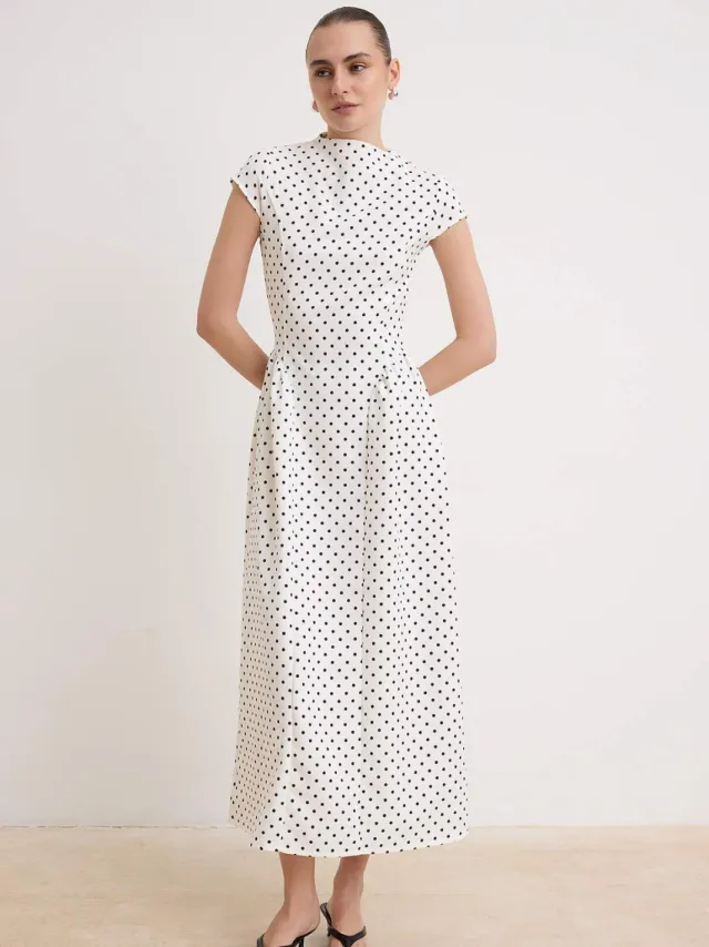 Trendyol TRENDYOLMİLLA Dames Wit Stippen Maxi Kort Skater Jurken