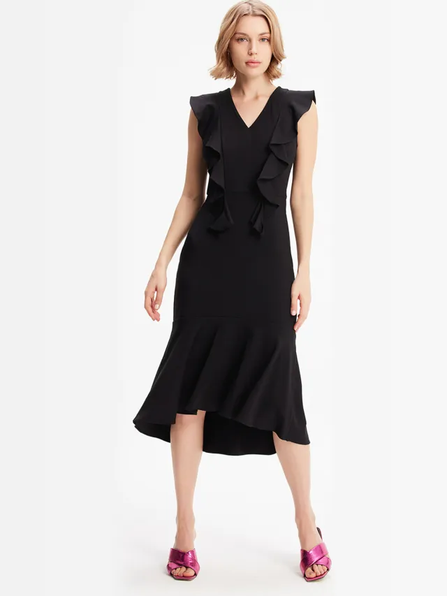 Smart & Joy Jersey -jurk met brede ruches Zwart