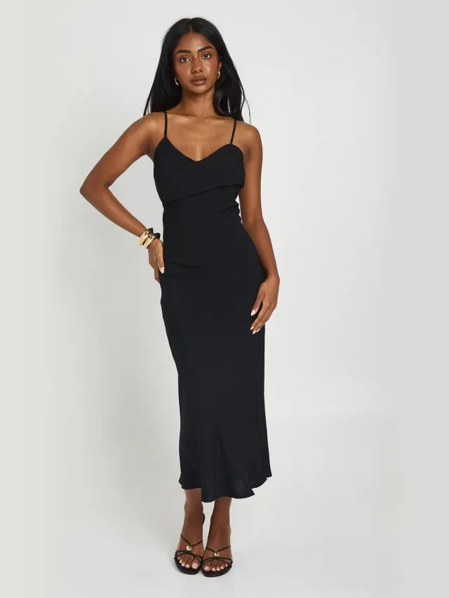 boohoo Dames Gestructureerde Geweven Overslag Slip Midi Jurk Zwart
