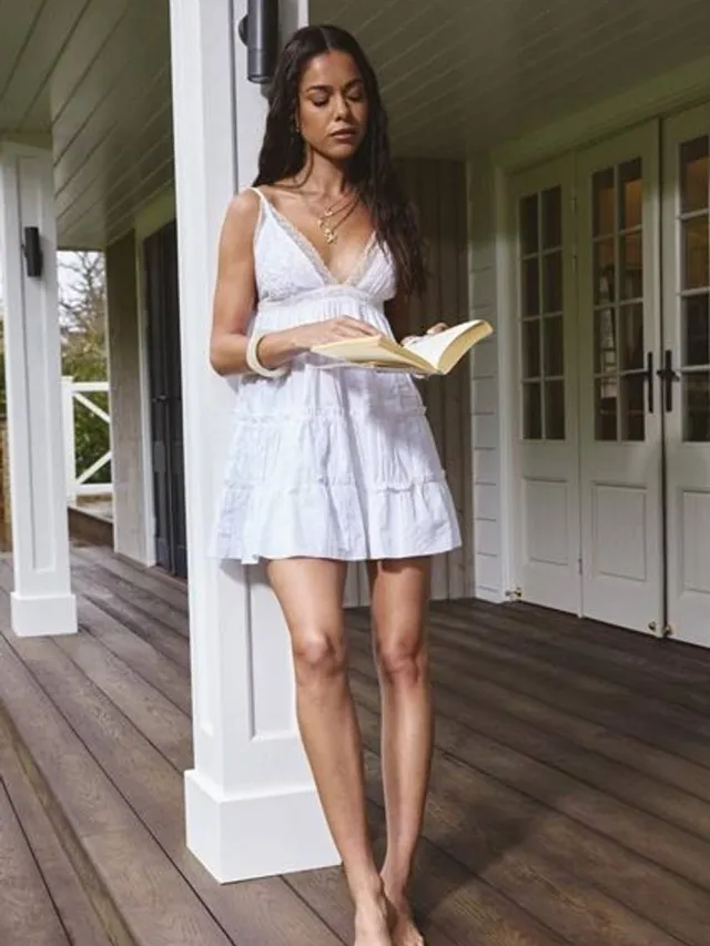 boohoo Dames Geborduurde Ruffle Katoenen Mini-Jurk wit, foto 2