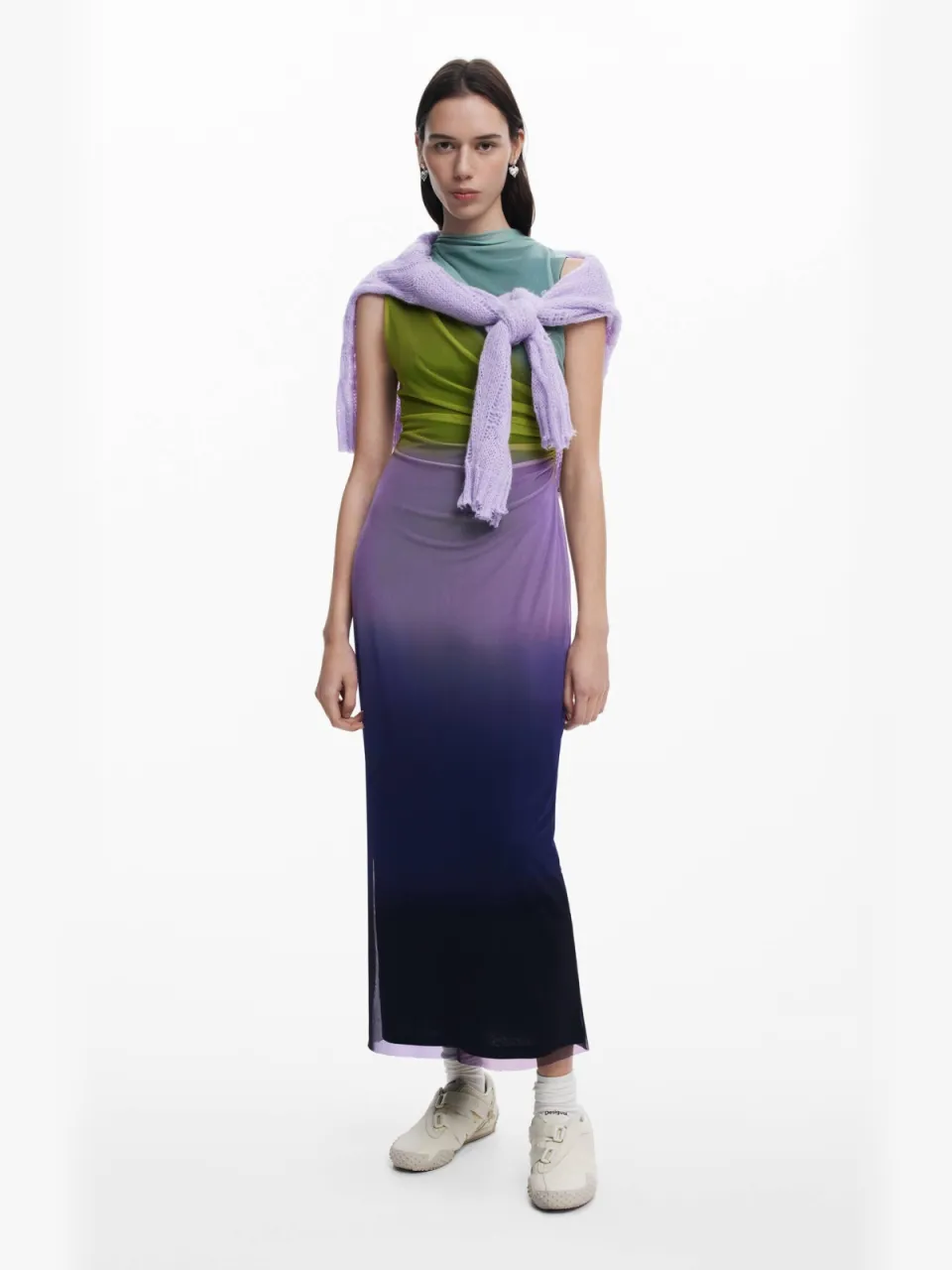 Desigual mesh maxi jurk multi shadow purple(3086), foto 2