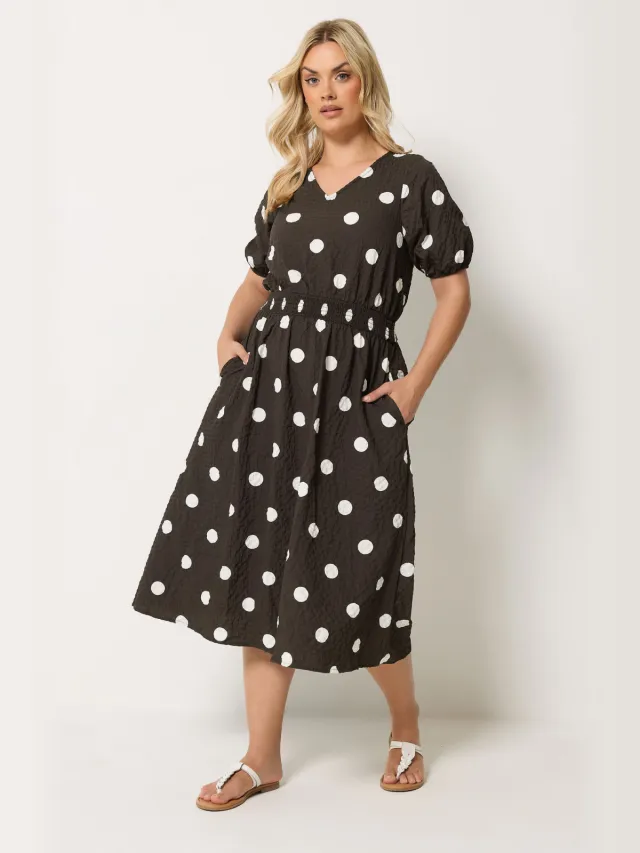 Yours Bruine Midaxi Smockjurk Met Polkadot-64 Brown