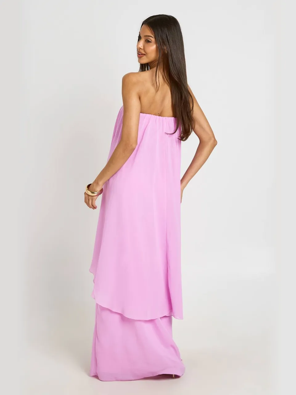 boohoo Dames Chiffon Gelaagde Ruches Bandeau Maxi Jurk roze, foto 2