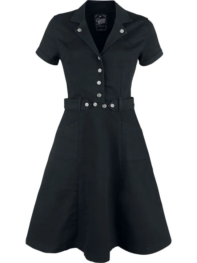QUEEN KEROSIN Workwear Dress Dames Midi-jurk - zwart