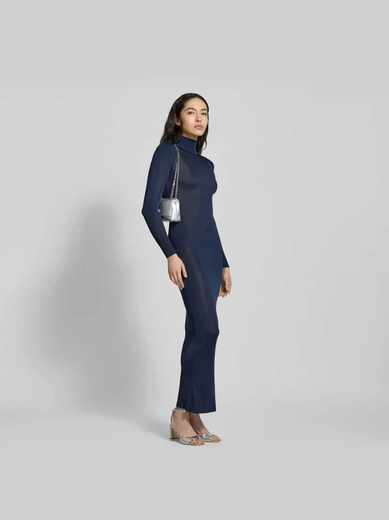 Self-Portrait Maxi-jurk van pure viscose marineblauw, foto 4