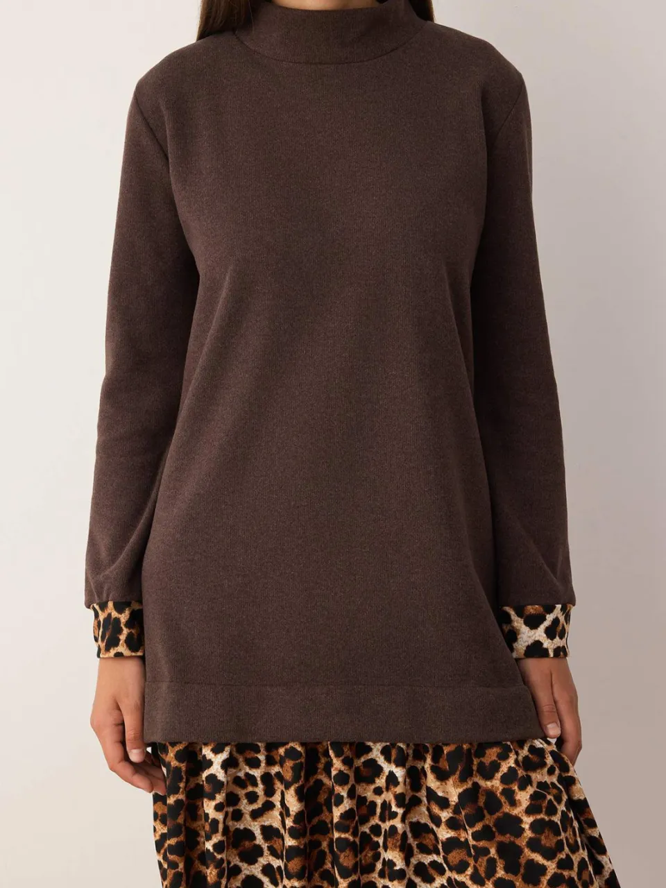Trendyol TRENDYOLMİLLA Dames Bruin Stippen Kort / Mini Lang Casual Recht Jurken, foto 2