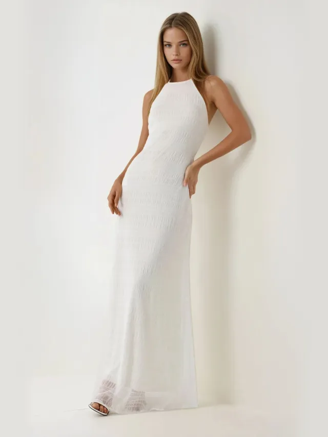 Hiccup Gestructureerde Halter Maxi Jurk Wit