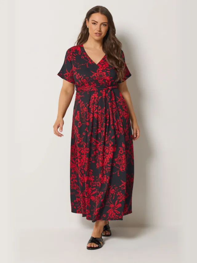 Yours Rode Wikkeljurk Met Bloemenprint Red