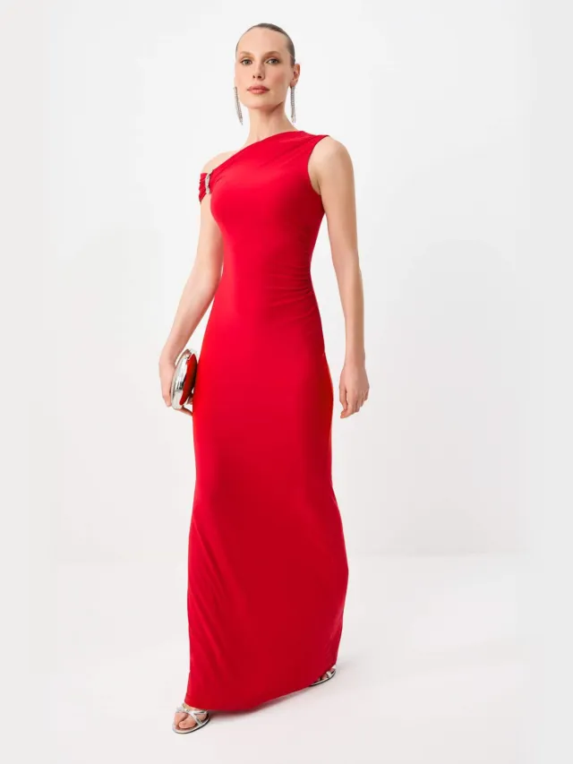 Trendyol TRENDYOLMİLLA Dames Rood Effen Maxi Mouwloos Diploma-uitreiking / Gala Recht Avond & Gala Jurk