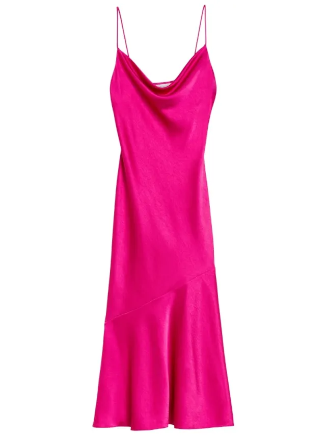 Ted Baker Tunca Satijnen Avondjurk Met Colkraag In Roze, Midi-lengte Fuchsia
