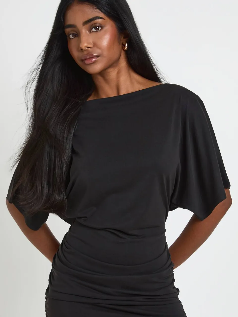 boohoo Dames Modal Superzacht Gerimpeld Relaxed Fit Mini Jurkje Met Zijdetail zwart, foto 3