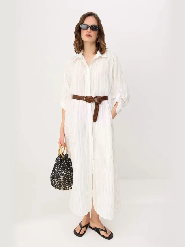 Trendyol TRENDYOLMİLLA Dames Ecru Effen Maxi Lang Recht Jurken
