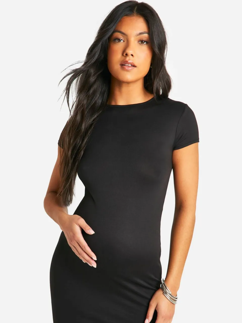 boohoo Dames Maternity Super Soft Short Sleeve Midaxi Dress zwart, foto 3