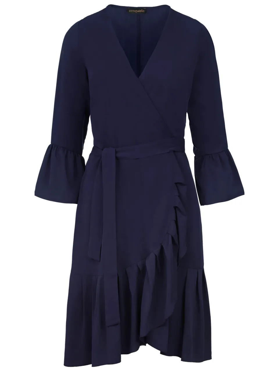 Conquista Marineblauwe wikkeljurk Viscose met klokmouwen., foto 2