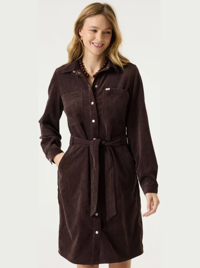 Garcia corduroy jurk met ceintuur - bruin