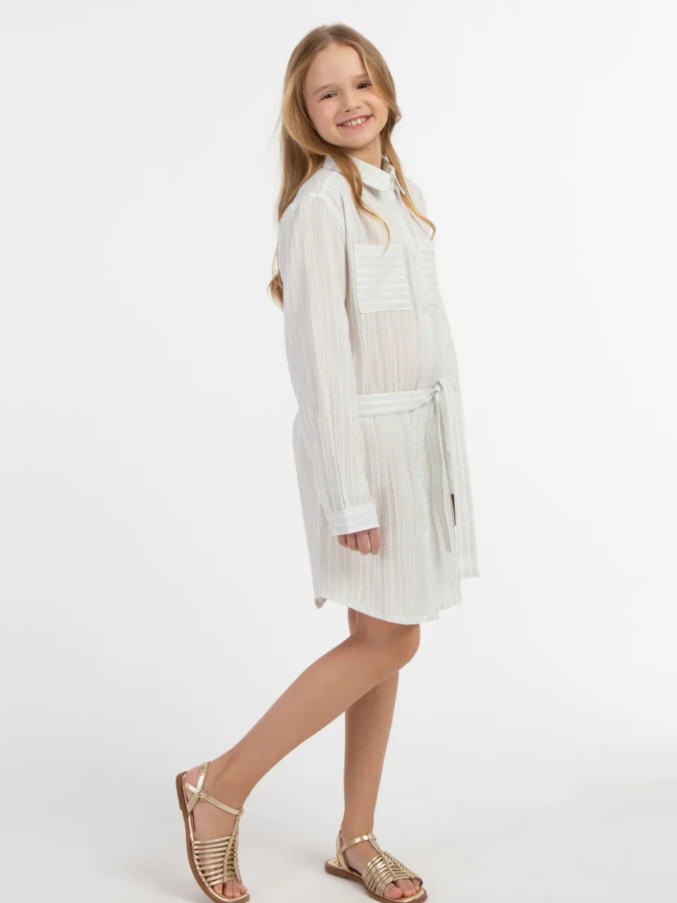 dreimaster Overhemd blouse jurk Meisje Lichtblauwe strepen