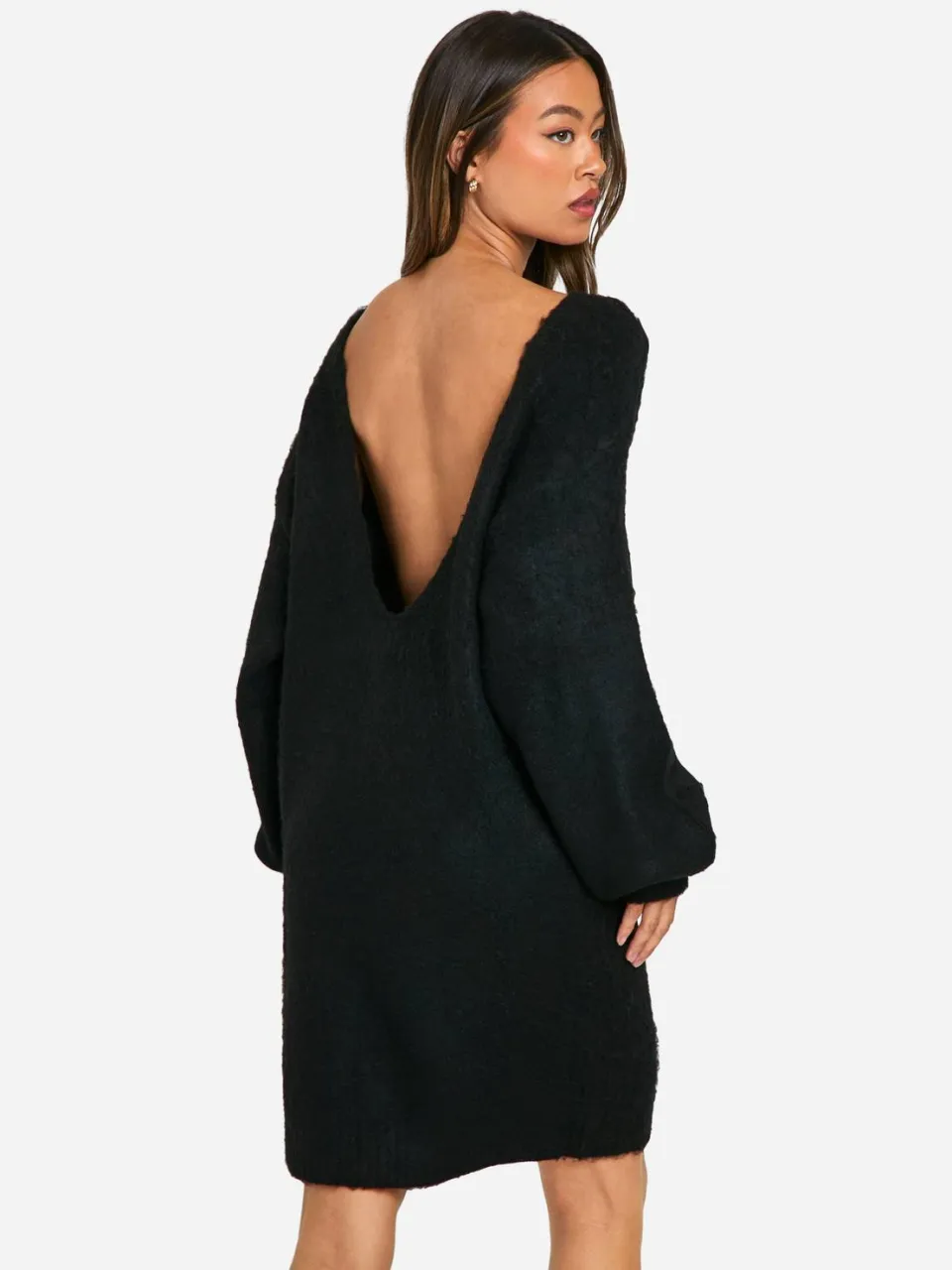 boohoo Dames Lange Geborstelde Low Back Oversized Jumper Jurk zwart, foto 2