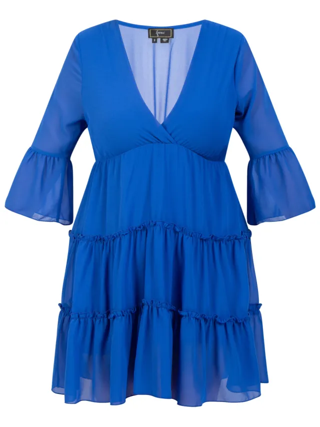Faina mini-jurk met ruches blauw, foto 2