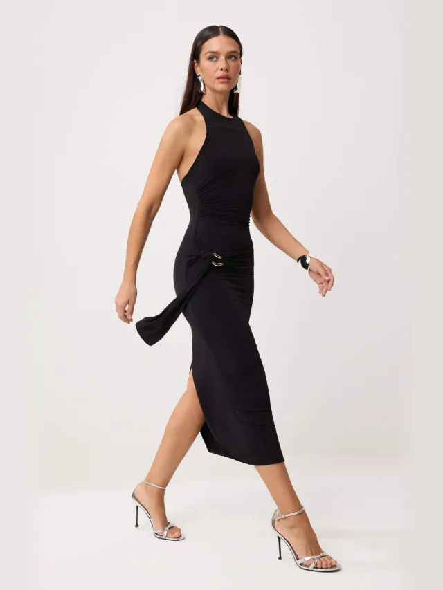 Trendyol TRENDYOLMİLLA Dames Zwart Effen Midi Mouwloos Bodycon Jurken
