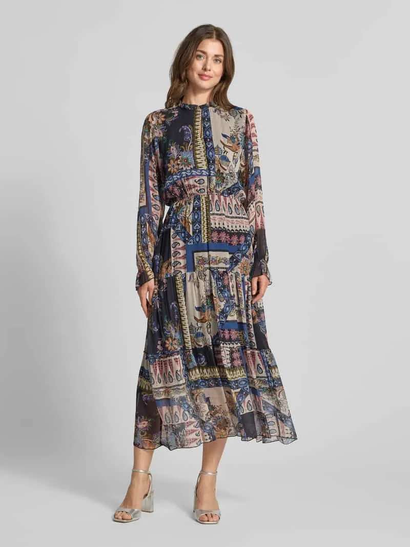 Milano Italy Midi-jurk van viscose in all-over look Marineblauw