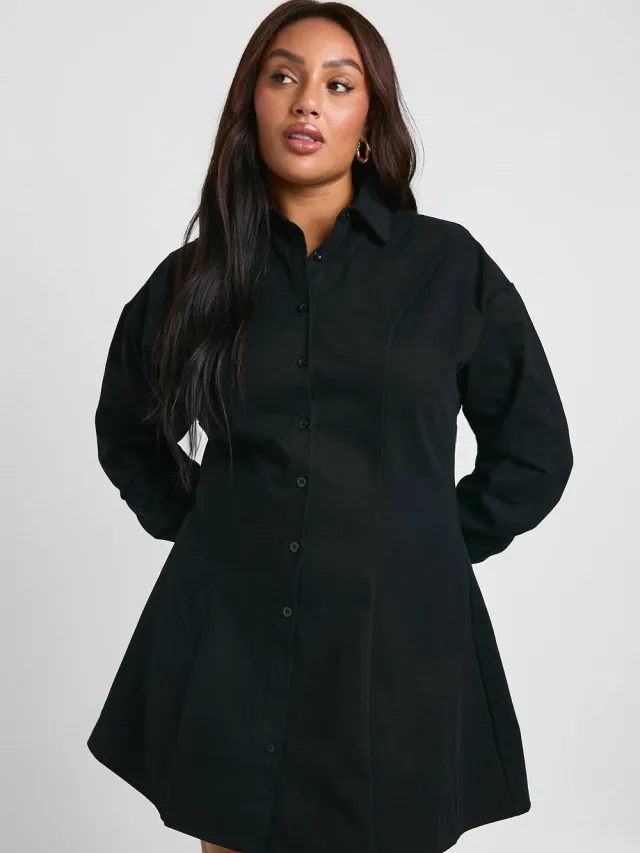 boohoo Dames Plus overhemdjurk met ingesnoorde details zwart, foto 2