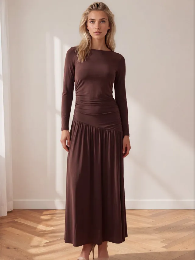 Mi Piace Travel Dress Lang Light Uni 202867 Espresso - Maat :